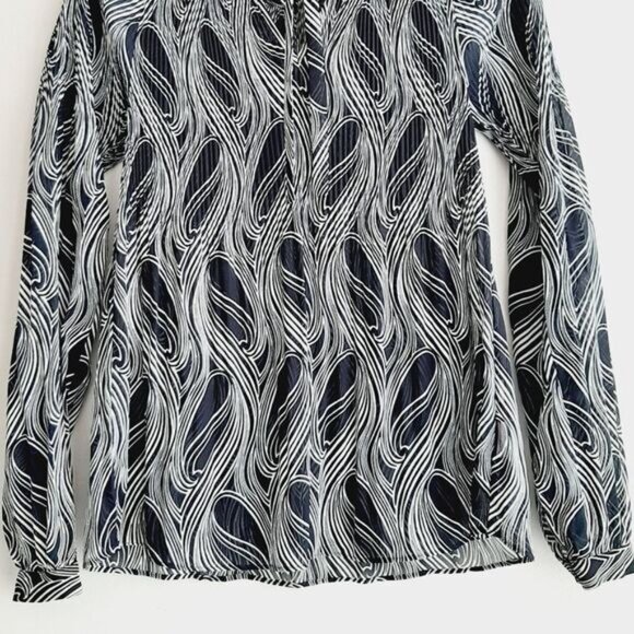 MICHAEL KORS Semi-Sheer Lightweight V-Neck Blouse Top B&W Sz XXS Flawed - Picture 4 of 16